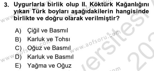 Uygur Türkçesi Dersi 2023 - 2024 Yılı Yaz Okulu Sınavı 3. Soru