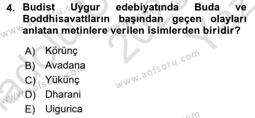 Uygur Türkçesi Dersi 2023 - 2024 Yılı Yaz Okulu Sınavı 4. Soru