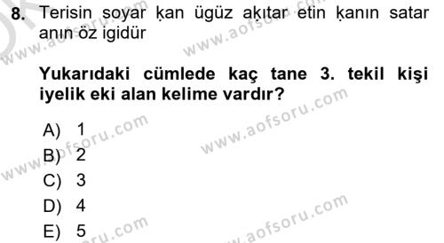 Uygur Türkçesi Dersi 2023 - 2024 Yılı Yaz Okulu Sınavı 8. Soru