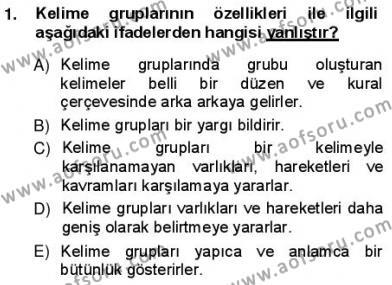 Türkçe Cümle Bilgisi 1 Dersi 2012 - 2013 Yılı (Vize) Ara Sınavı 1. Soru