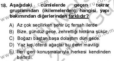 Türkçe Cümle Bilgisi 1 Dersi 2012 - 2013 Yılı (Vize) Ara Sınavı 18. Soru