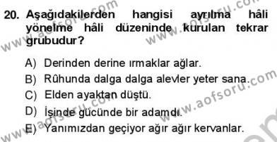 Türkçe Cümle Bilgisi 1 Dersi 2012 - 2013 Yılı (Vize) Ara Sınavı 20. Soru