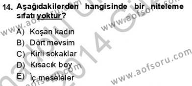 Türkçe Cümle Bilgisi 1 Dersi 2013 - 2014 Yılı (Vize) Ara Sınavı 14. Soru