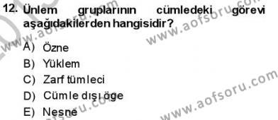 Türkçe Cümle Bilgisi 1 Dersi 2013 - 2014 Yılı (Final) Dönem Sonu Sınavı 12. Soru