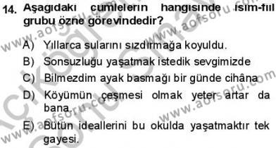 Türkçe Cümle Bilgisi 1 Dersi 2013 - 2014 Yılı (Final) Dönem Sonu Sınavı 14. Soru