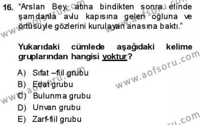 Türkçe Cümle Bilgisi 1 Dersi 2013 - 2014 Yılı (Final) Dönem Sonu Sınavı 16. Soru