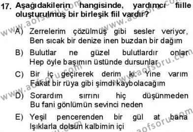 Türkçe Cümle Bilgisi 1 Dersi 2013 - 2014 Yılı (Final) Dönem Sonu Sınavı 17. Soru