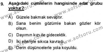 Türkçe Cümle Bilgisi 1 Dersi 2013 - 2014 Yılı (Final) Dönem Sonu Sınavı 9. Soru