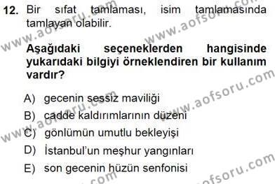 Türkçe Cümle Bilgisi 1 Dersi 2014 - 2015 Yılı (Vize) Ara Sınavı 12. Soru