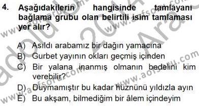 Türkçe Cümle Bilgisi 1 Dersi 2014 - 2015 Yılı (Vize) Ara Sınavı 4. Soru