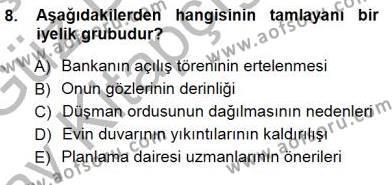 Türkçe Cümle Bilgisi 1 Dersi 2014 - 2015 Yılı (Vize) Ara Sınavı 8. Soru