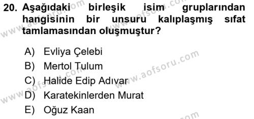 Türkçe Cümle Bilgisi 1 Dersi 2017 - 2018 Yılı (Final) Dönem Sonu Sınavı 20. Soru