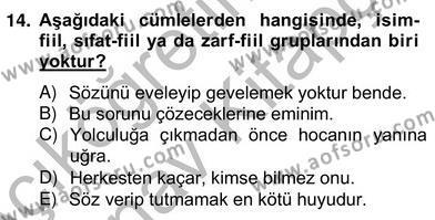Türkçe Cümle Bilgisi 2 Dersi 2012 - 2013 Yılı (Vize) Ara Sınavı 14. Soru
