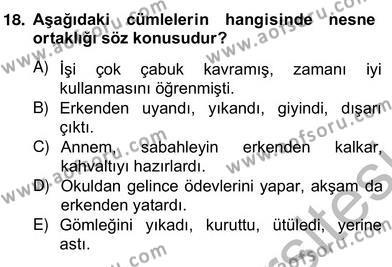 Türkçe Cümle Bilgisi 2 Dersi 2012 - 2013 Yılı (Vize) Ara Sınavı 18. Soru