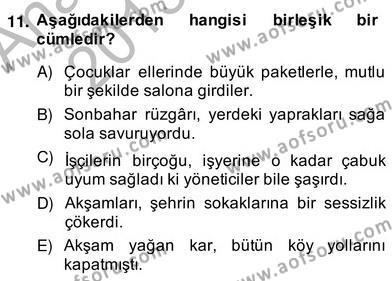 Türkçe Cümle Bilgisi 2 Dersi 2013 - 2014 Yılı (Vize) Ara Sınavı 11. Soru
