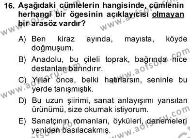 Türkçe Cümle Bilgisi 2 Dersi 2013 - 2014 Yılı (Vize) Ara Sınavı 16. Soru