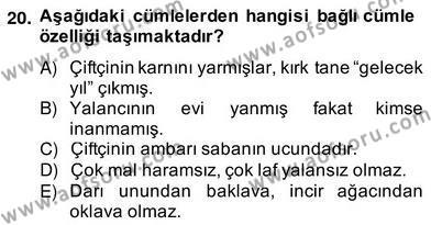 Türkçe Cümle Bilgisi 2 Dersi 2013 - 2014 Yılı (Vize) Ara Sınavı 20. Soru