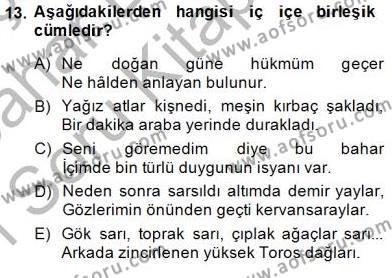Türkçe Cümle Bilgisi 2 Dersi 2014 - 2015 Yılı (Vize) Ara Sınavı 13. Soru