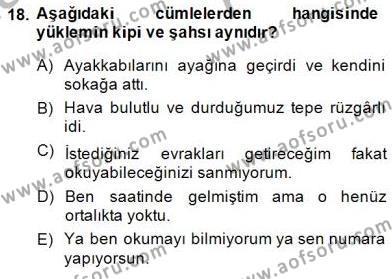 Türkçe Cümle Bilgisi 2 Dersi 2014 - 2015 Yılı (Vize) Ara Sınavı 18. Soru