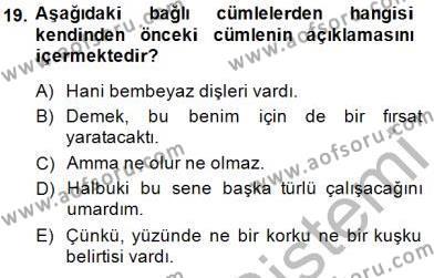 Türkçe Cümle Bilgisi 2 Dersi 2014 - 2015 Yılı (Vize) Ara Sınavı 19. Soru