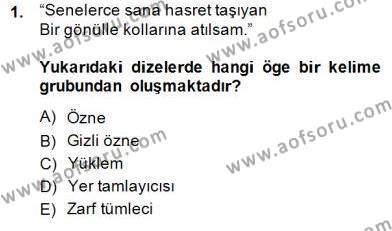 Türkçe Cümle Bilgisi 2 Dersi 2014 - 2015 Yılı (Final) Dönem Sonu Sınavı 1. Soru