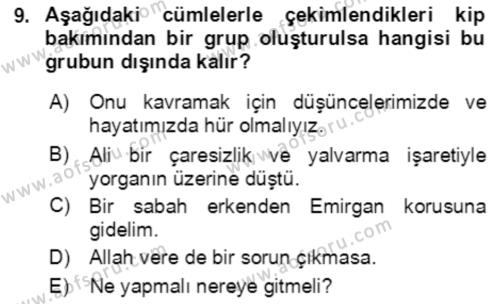 Türkçe Cümle Bilgisi 2 Dersi 2016 - 2017 Yılı (Final) Dönem Sonu Sınavı 9. Soru