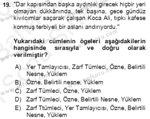 Türkçe Cümle Bilgisi 2 Dersi 2017 - 2018 Yılı (Final) Dönem Sonu Sınavı 19. Soru