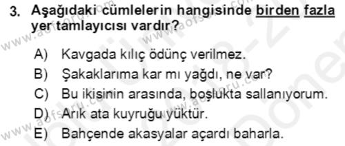 Türkçe Cümle Bilgisi 2 Dersi 2018 - 2019 Yılı (Final) Dönem Sonu Sınavı 3. Soru