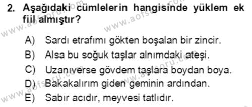 Türkçe Cümle Bilgisi 2 Dersi 2020 - 2021 Yılı Yaz Okulu Sınavı 2. Soru