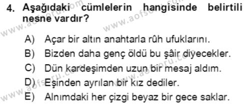 Türkçe Cümle Bilgisi 2 Dersi 2020 - 2021 Yılı Yaz Okulu Sınavı 4. Soru