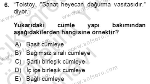 Türkçe Cümle Bilgisi 2 Dersi 2020 - 2021 Yılı Yaz Okulu Sınavı 6. Soru