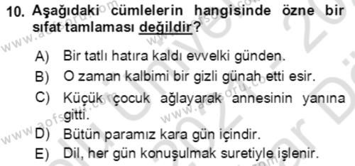 Türkçe Cümle Bilgisi 2 Dersi 2021 - 2022 Yılı (Vize) Ara Sınavı 10. Soru