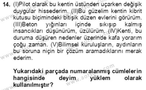 Türkçe Cümle Bilgisi 2 Dersi 2021 - 2022 Yılı (Vize) Ara Sınavı 14. Soru