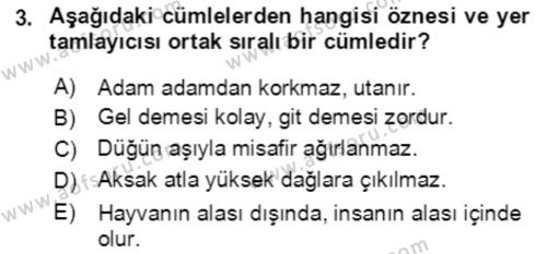 Türkçe Cümle Bilgisi 2 Dersi 2021 - 2022 Yılı (Vize) Ara Sınavı 3. Soru