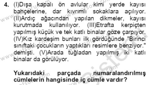 Türkçe Cümle Bilgisi 2 Dersi 2021 - 2022 Yılı (Vize) Ara Sınavı 4. Soru