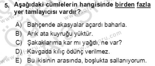 Türkçe Cümle Bilgisi 2 Dersi 2021 - 2022 Yılı (Vize) Ara Sınavı 5. Soru