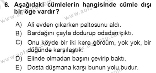 Türkçe Cümle Bilgisi 2 Dersi 2021 - 2022 Yılı (Vize) Ara Sınavı 6. Soru