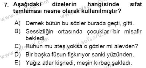 Türkçe Cümle Bilgisi 2 Dersi 2021 - 2022 Yılı (Vize) Ara Sınavı 7. Soru