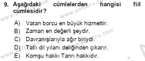 Türkçe Cümle Bilgisi 2 Dersi 2021 - 2022 Yılı (Vize) Ara Sınavı 9. Soru