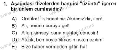 Türkçe Cümle Bilgisi 2 Dersi 2021 - 2022 Yılı (Final) Dönem Sonu Sınavı 1. Soru