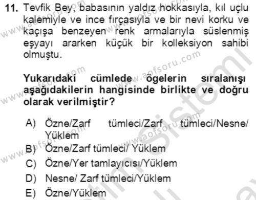 Türkçe Cümle Bilgisi 2 Dersi 2021 - 2022 Yılı (Final) Dönem Sonu Sınavı 11. Soru