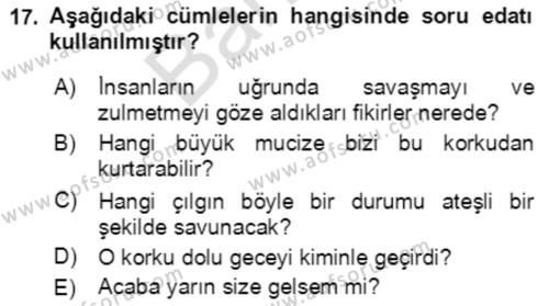 Türkçe Cümle Bilgisi 2 Dersi 2021 - 2022 Yılı (Final) Dönem Sonu Sınavı 17. Soru