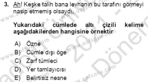 Türkçe Cümle Bilgisi 2 Dersi 2021 - 2022 Yılı (Final) Dönem Sonu Sınavı 3. Soru