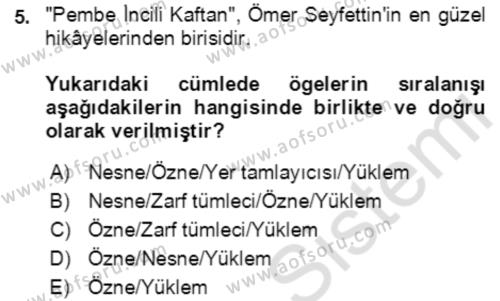 Türkçe Cümle Bilgisi 2 Dersi 2021 - 2022 Yılı (Final) Dönem Sonu Sınavı 5. Soru