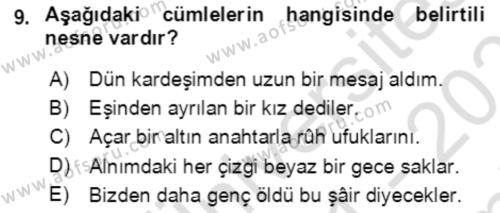 Türkçe Cümle Bilgisi 2 Dersi 2021 - 2022 Yılı (Final) Dönem Sonu Sınavı 9. Soru