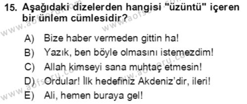 Türkçe Cümle Bilgisi 2 Dersi 2021 - 2022 Yılı Yaz Okulu Sınavı 15. Soru