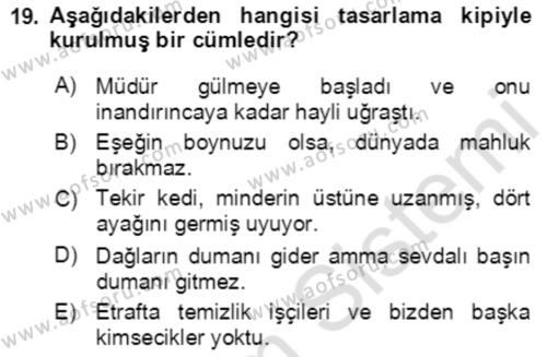 Türkçe Cümle Bilgisi 2 Dersi 2021 - 2022 Yılı Yaz Okulu Sınavı 19. Soru