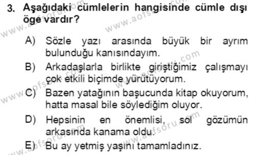 Türkçe Cümle Bilgisi 2 Dersi 2021 - 2022 Yılı Yaz Okulu Sınavı 3. Soru