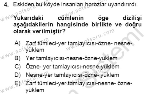 Türkçe Cümle Bilgisi 2 Dersi 2021 - 2022 Yılı Yaz Okulu Sınavı 4. Soru