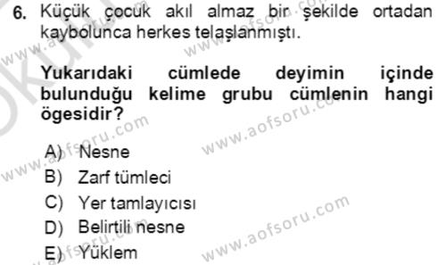 Türkçe Cümle Bilgisi 2 Dersi 2021 - 2022 Yılı Yaz Okulu Sınavı 6. Soru